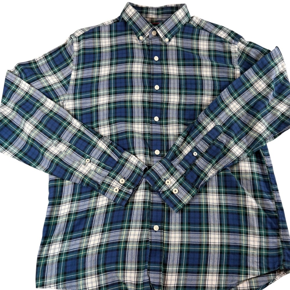 UNTUCKit Men's Medium Plaid Button Down Shirt Blue Green 100% Cotton Long Sleeve